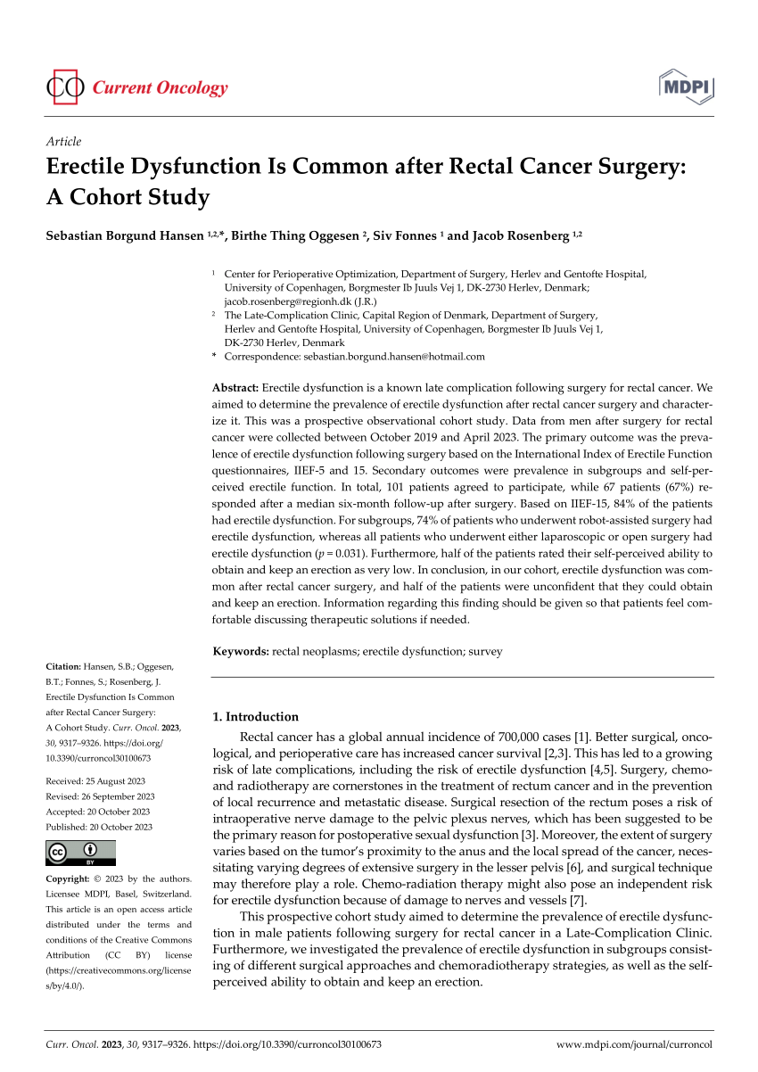 PDF Erectile Dysfunction Is Common after Rectal Cancer Surgery A