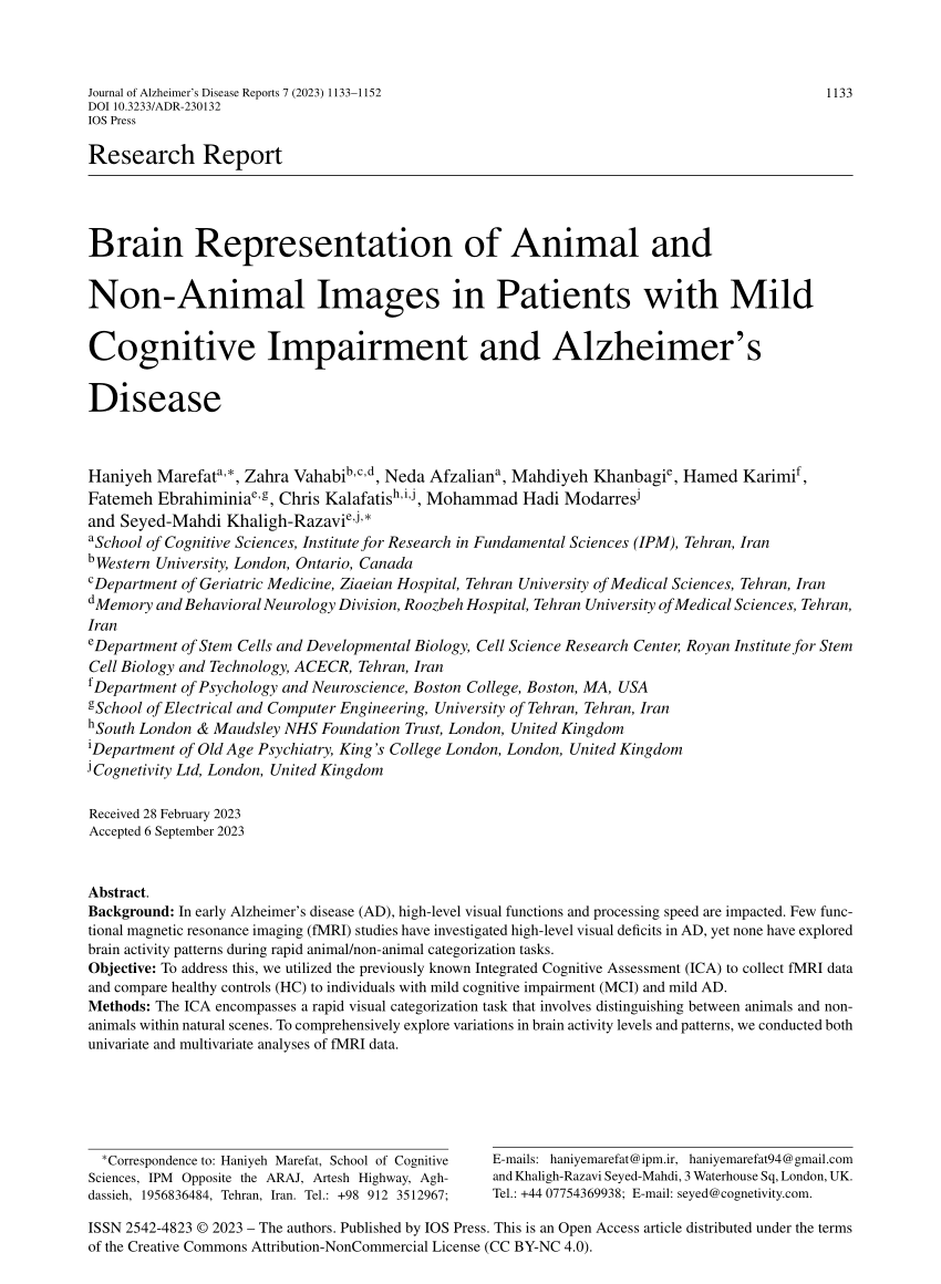 (PDF) Brain Representation of Animal and Non-Animal Images in Patients