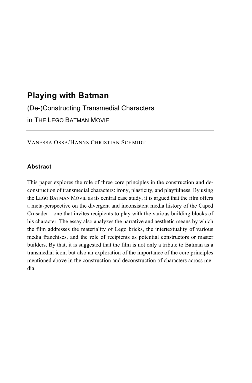 PDF) Playing with Batman: (De-)Constructing Transmedial Characters in THE  LEGO BATMAN MOVIE