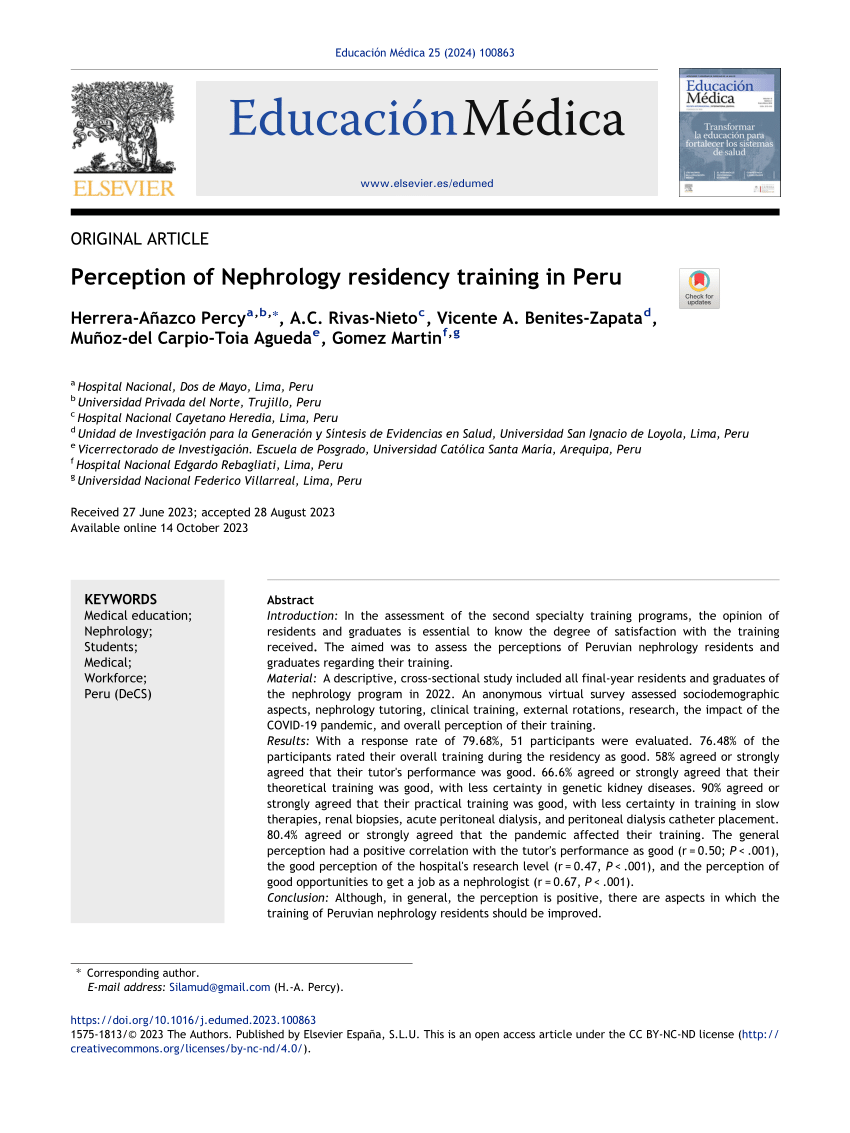Pdf Perception Of Nephrology Residency Training In Peru 4685