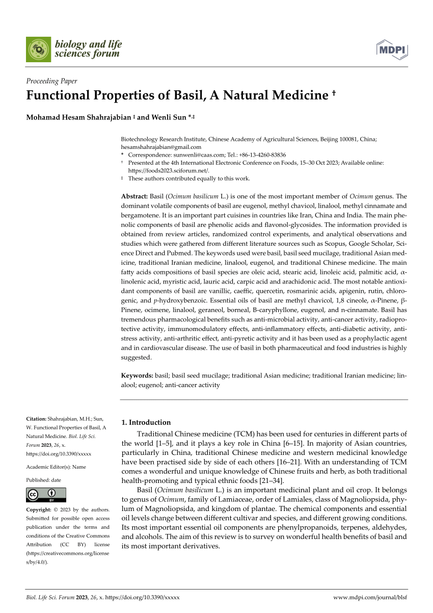 PDF Functional Properties of Basil A Natural Medicine