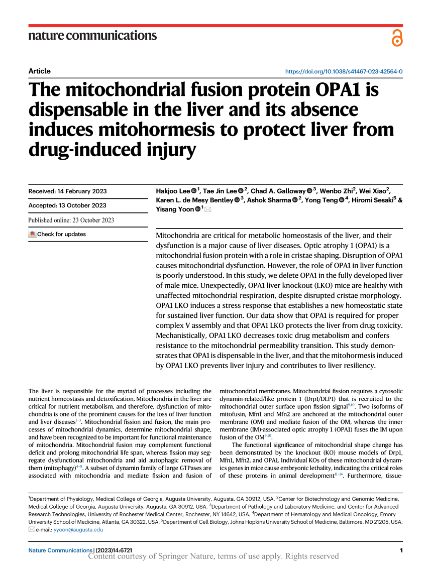 (PDF) The mitochondrial fusion protein OPA1 is dispensable in the liver ...