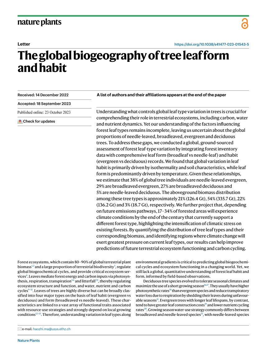 The global biogeography of tree leaf form and habit