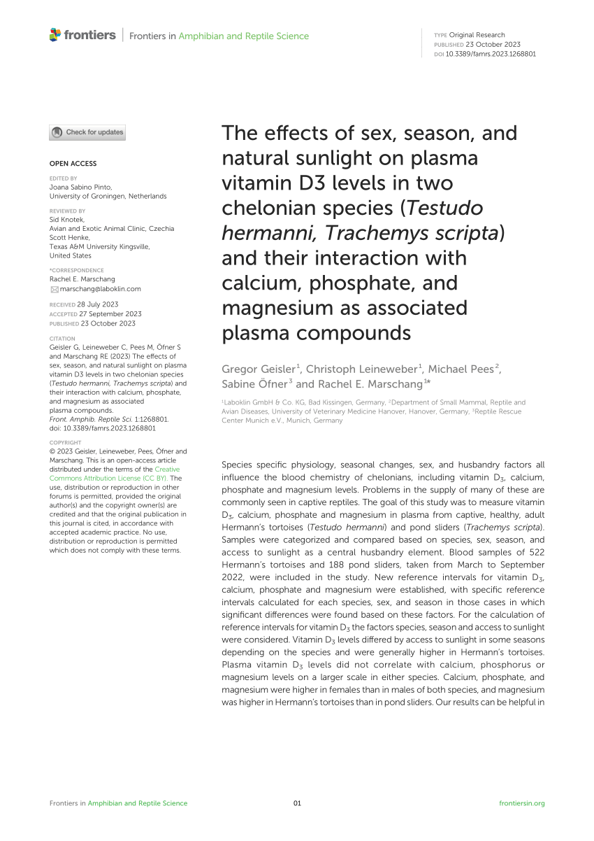 Pdf The Effects Of Sex Season And Natural Sunlight On Plasma Vitamin D3 Levels In Two 0066