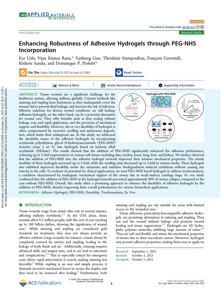 PDF Enhancing Robustness of Adhesive Hydrogels through PEG NHS  