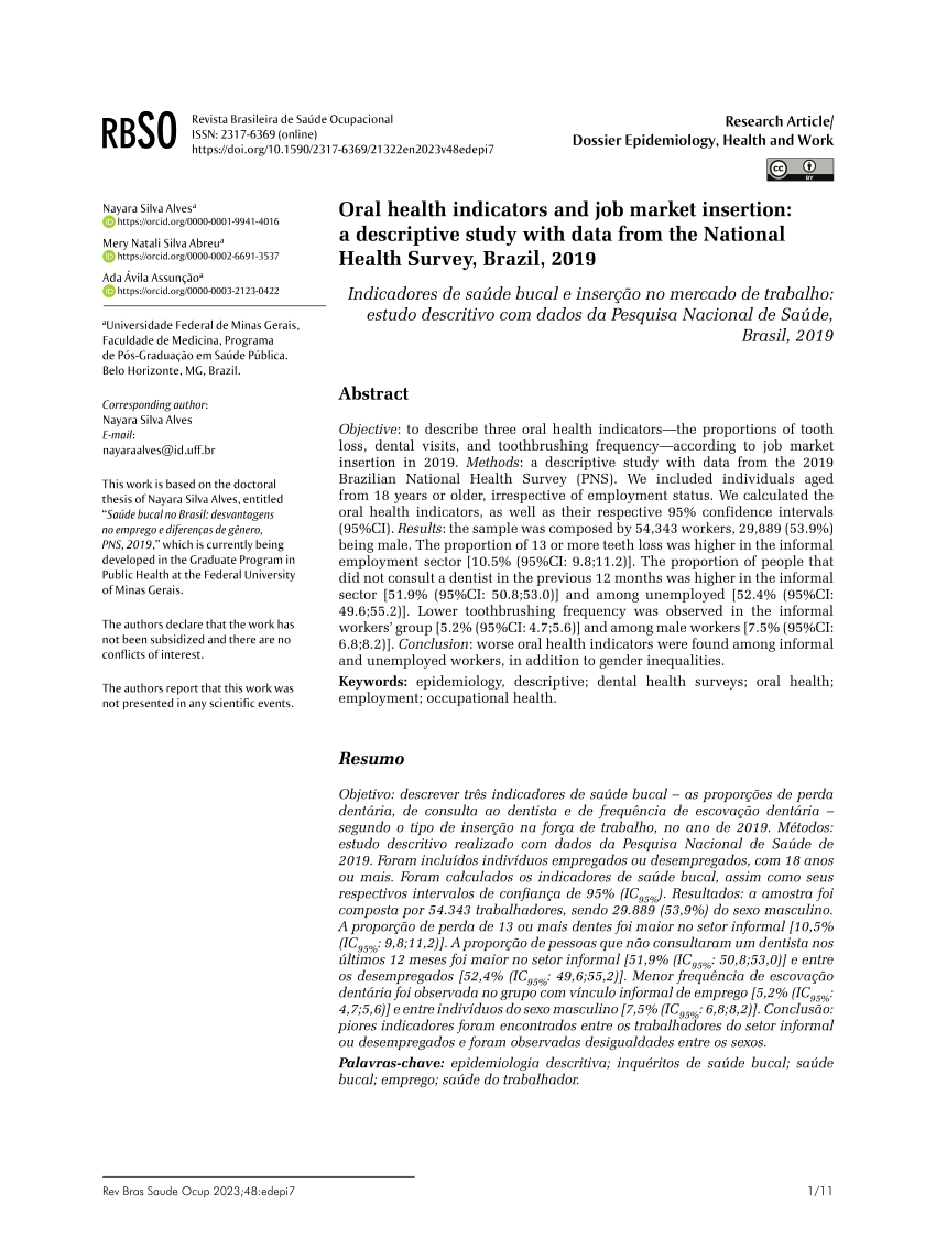 PDF Oral health indicators and job market insertion a  