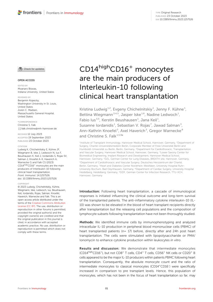 PDF) CD14highCD16+ monocytes are the following clinical of Interleukin-10 heart main producers transplantation