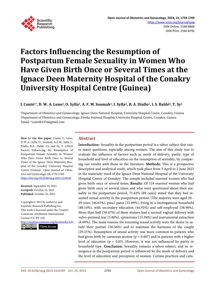 Pdf Factors Influencing The Resumption Of Postpartum Female Sexuality