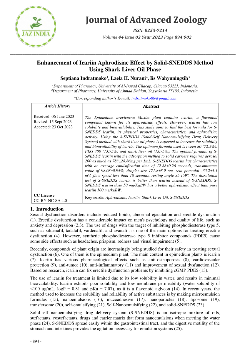 PDF Enhancement of Icariin Aphrodisiac Effect by Solid SNEDDS