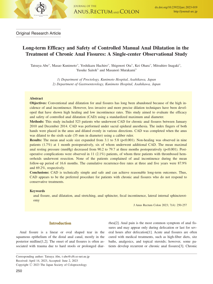 Pdf Long Term Efficacy And Safety Of Controlled Manual Anal Dilatation In The Treatment Of 