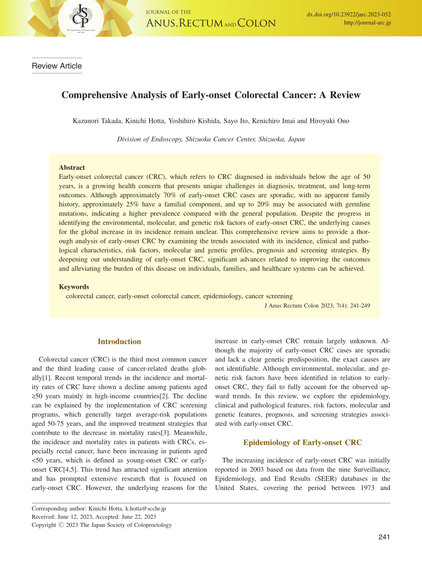 Pdf Comprehensive Analysis Of Early Onset Colorectal Cancer A Review 0949