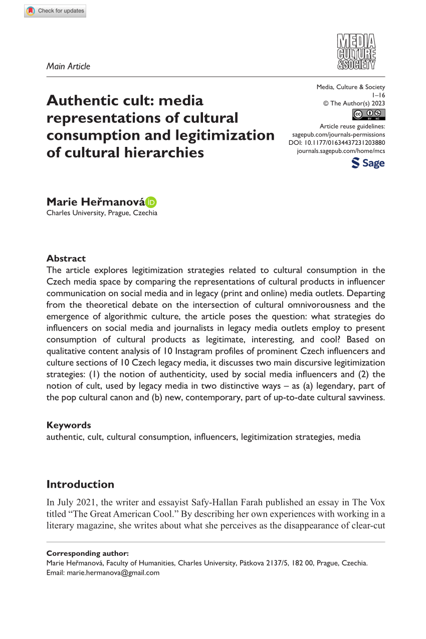 PDF) Authentic cult: media representations of cultural consumption