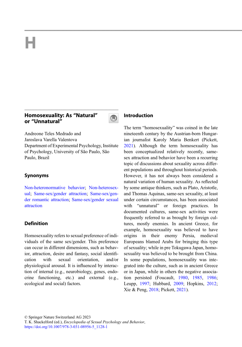 PDF) Homosexuality: As “Natural” or “Unnatural”