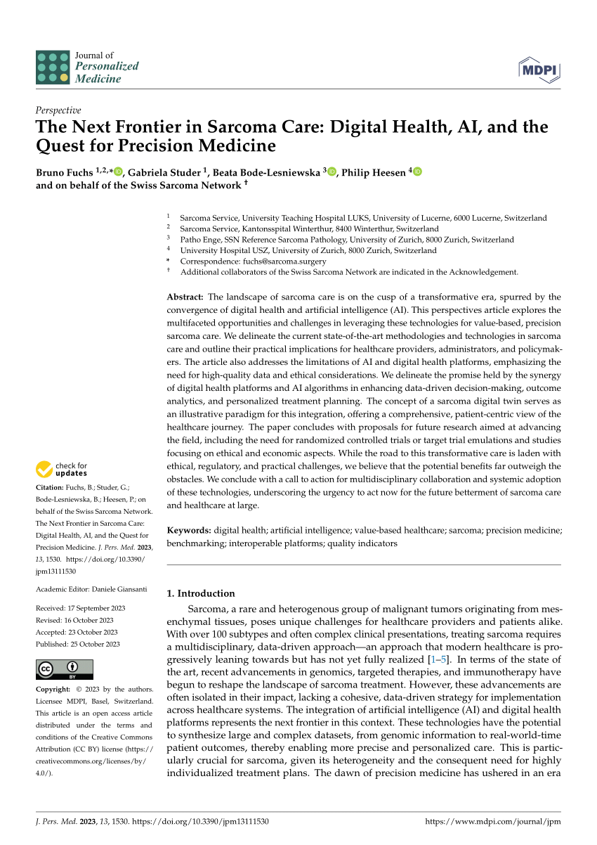 (pdf) The Next Frontier In Sarcoma Care: Digital Health, Ai, And The 