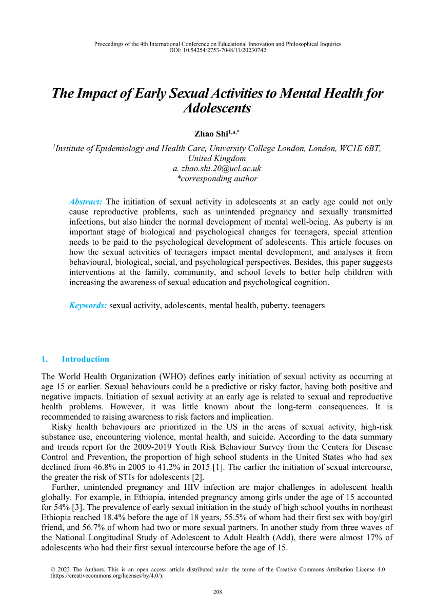 PDF The Impact of Early Sexual Activities to Mental Health for