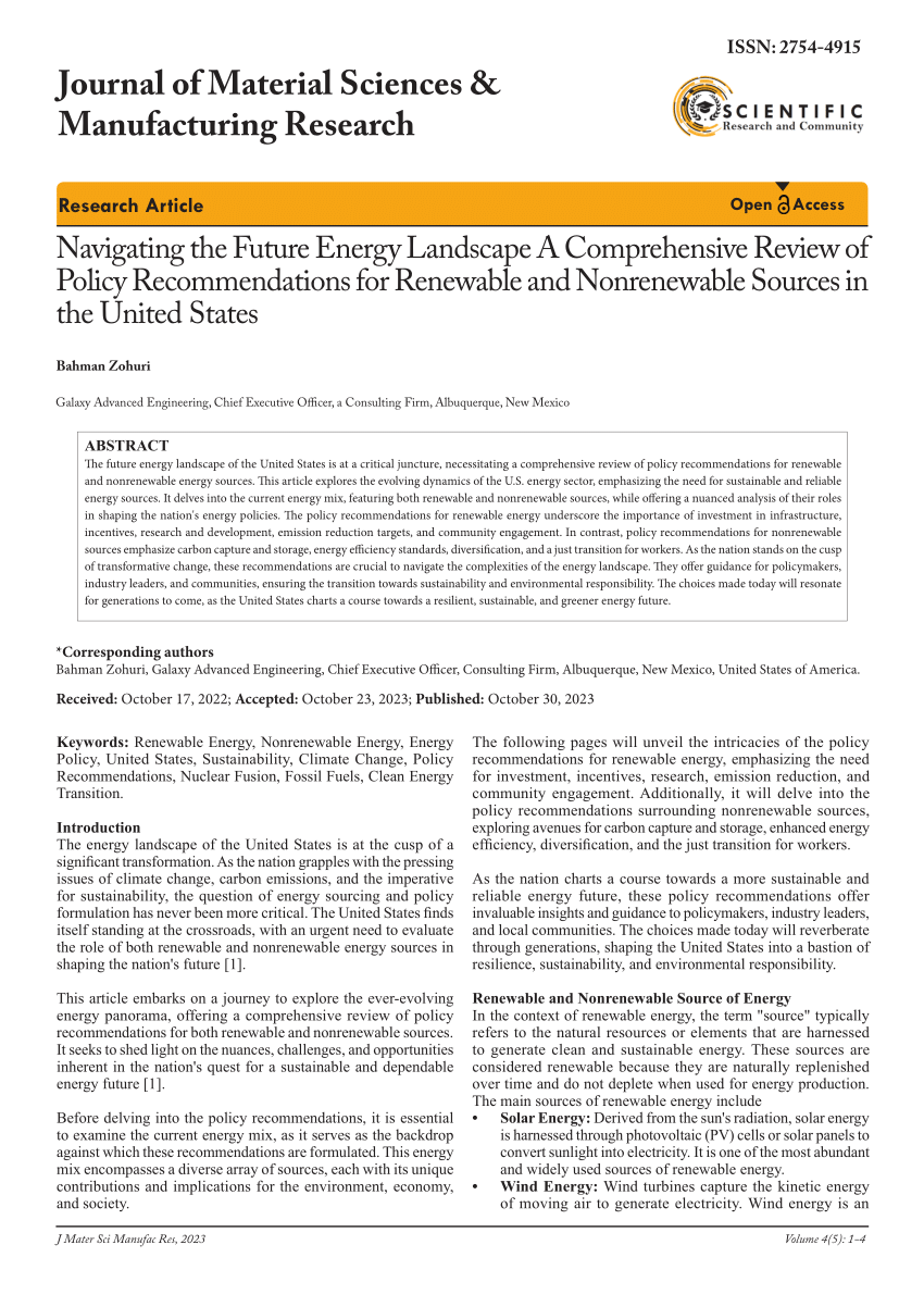 (PDF) Navigating the Future Energy Landscape A Comprehensive Review of Policy Recommendations 