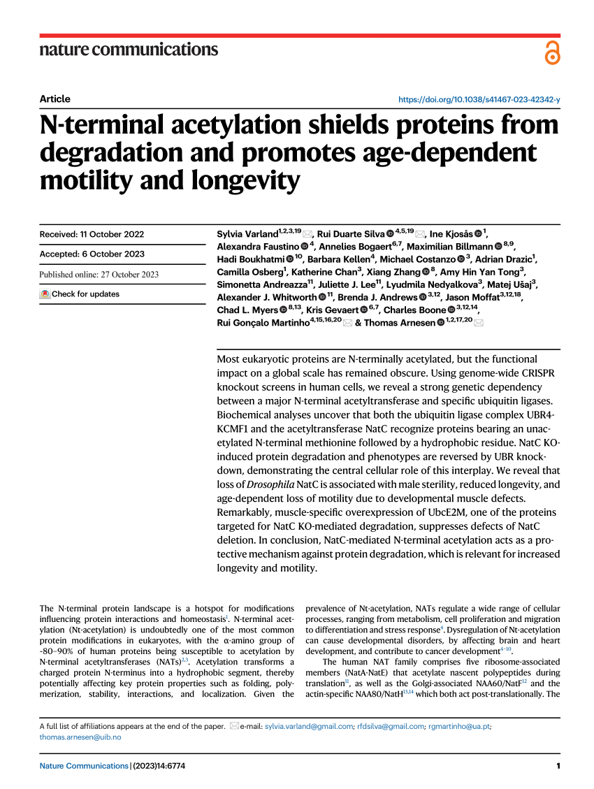 PDF) N-terminal acetylation shields proteins from degradation and promotes  age-dependent motility and longevity