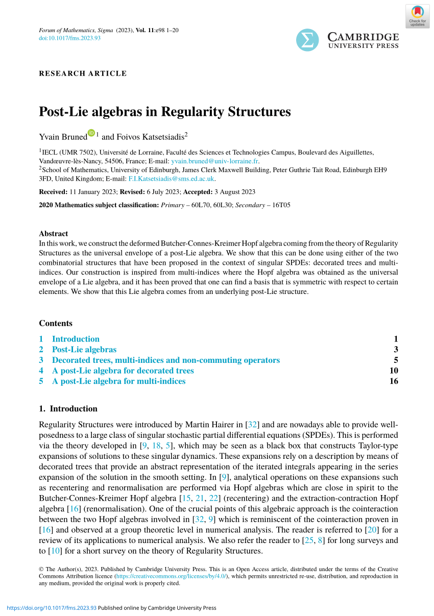 PDF) Post-Lie algebras in Regularity Structures