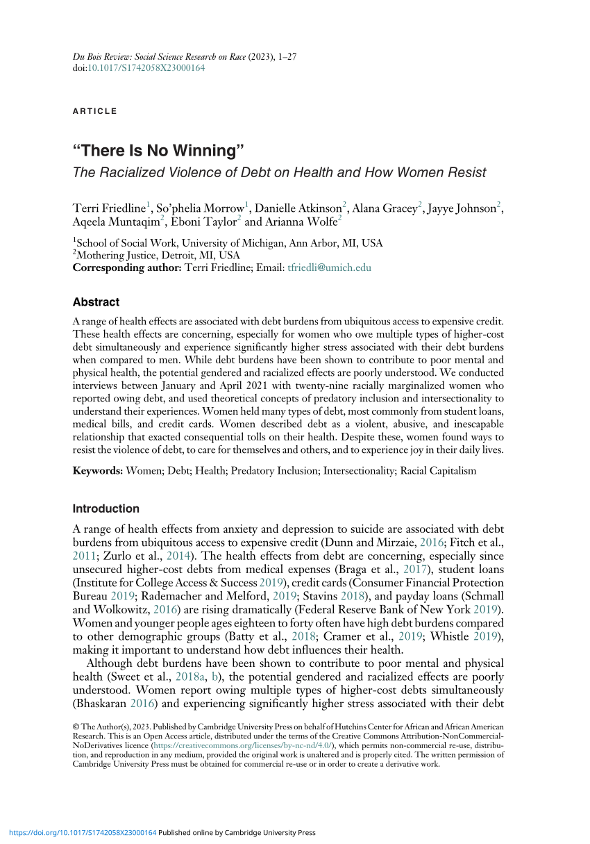 (PDF) “There Is No Winning”: The Racialized Violence of Debt on Health ...