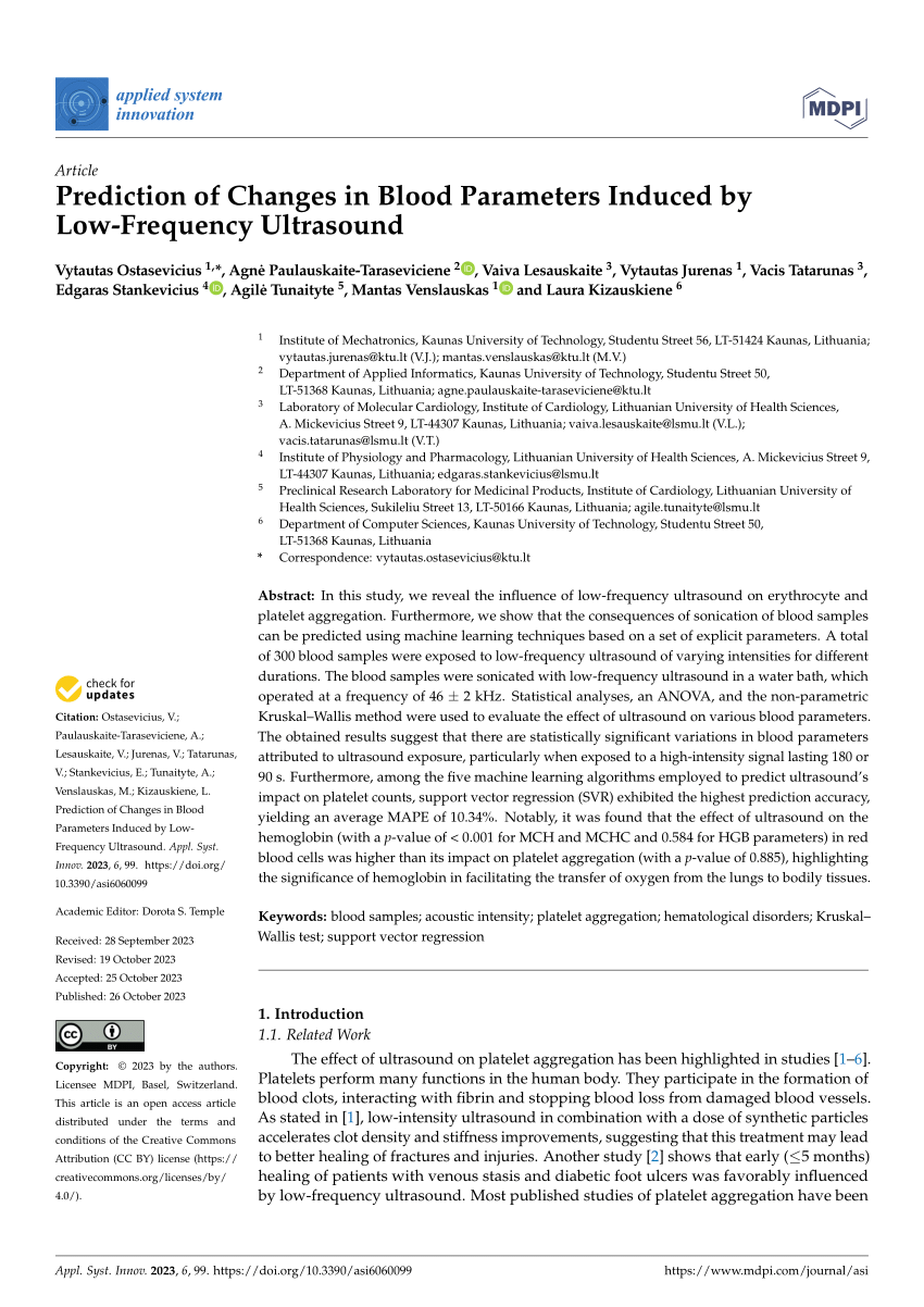PDF) Prediction of Changes in Blood Parameters Induced by Low