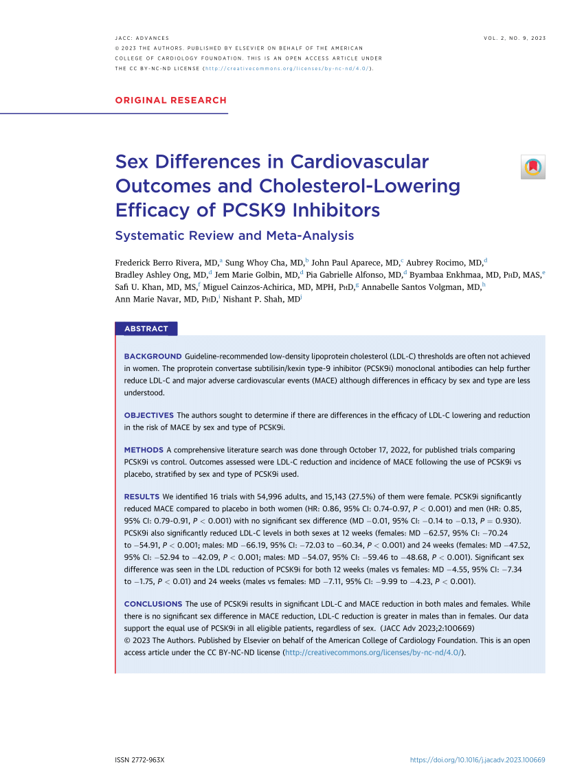Pdf Sex Differences In Cardiovascular Outcomes And Cholesterol Lowering Efficacy Of Pcsk9 1859