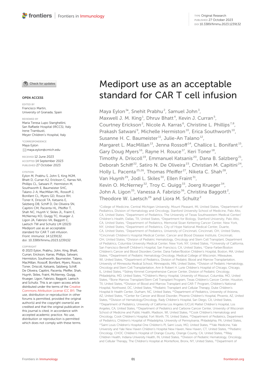 PDF) Mediport use as an acceptable standard for CAR T cell infusion