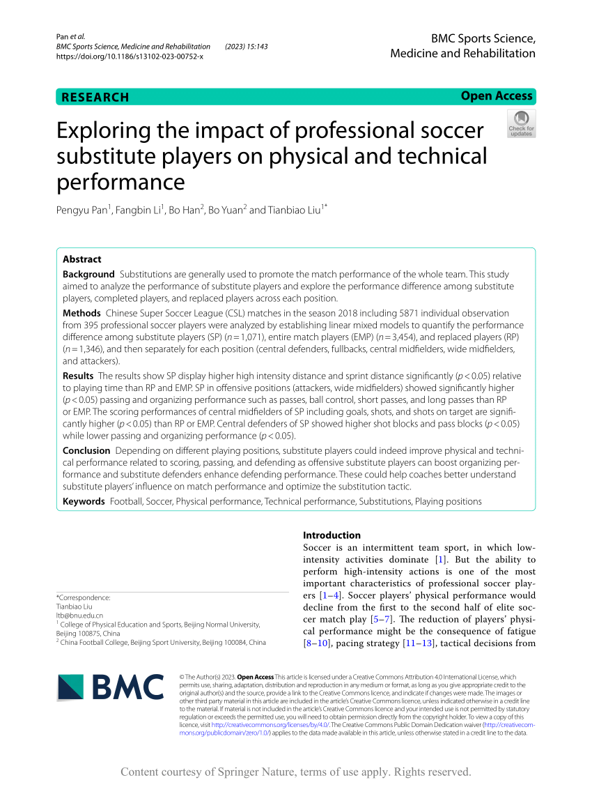PDF) Exploring the impact of professional soccer substitute players on  physical and technical performance