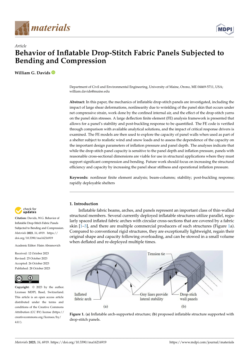 PDF) Behavior of Inflatable Drop-Stitch Fabric Panels Subjected to Bending  and Compression