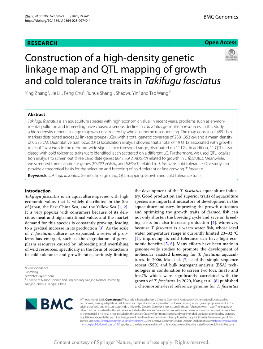 Pdf Construction Of A High Density Genetic Linkage Map And Qtl Mapping Of Growth And Cold 7328
