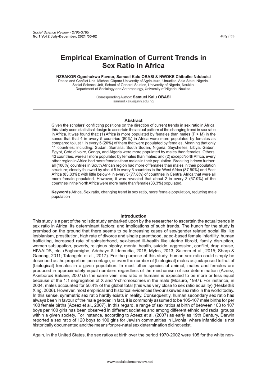 PDF Empirical Examination of Current Trends in Sex Ratio in Africa 