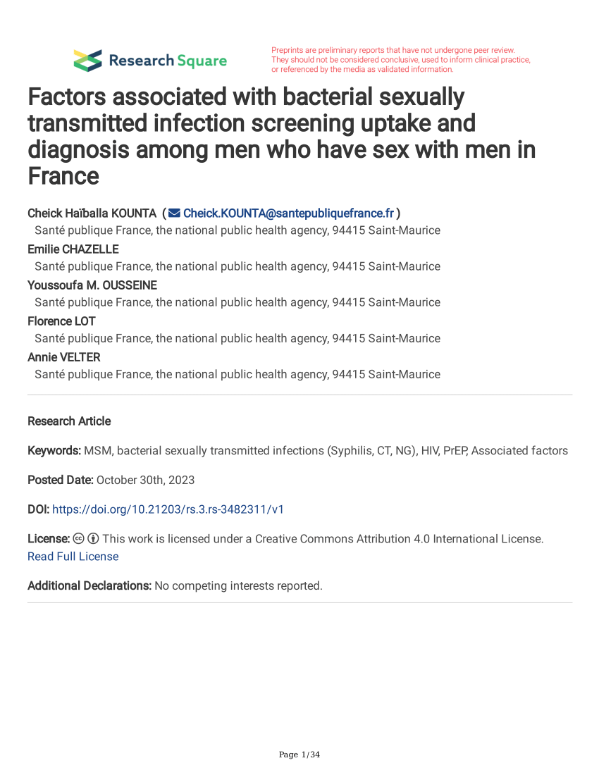 Pdf Factors Associated With Bacterial Sexually Transmitted Infection Screening Uptake And 9510