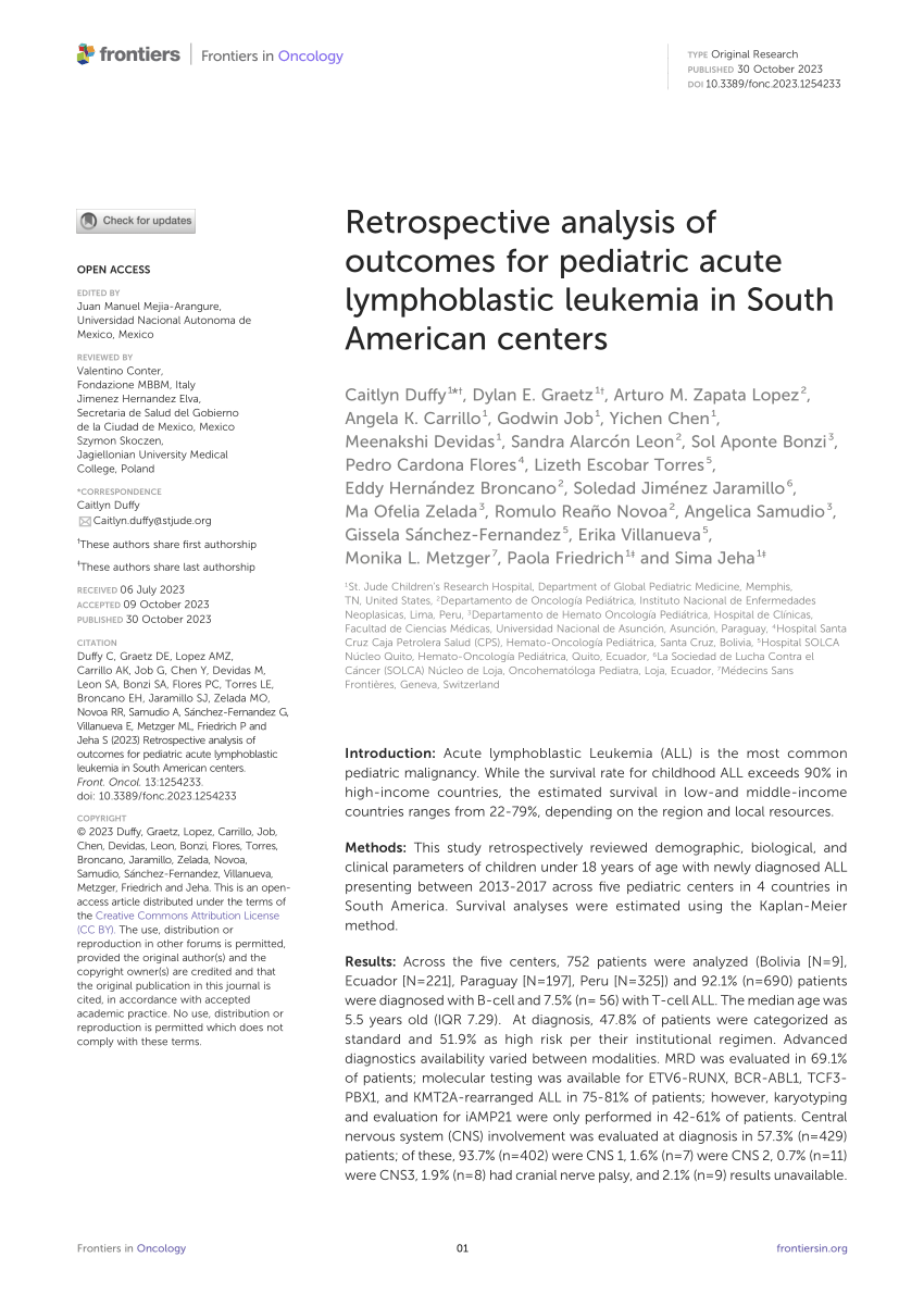 Frontiers  Pharmacogenetics of pediatric acute lymphoblastic leukemia in  Uruguay: adverse events related to induction phase drugs