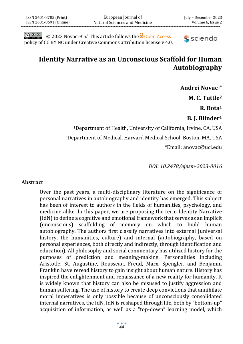 Pdf Identity Narrative As An Unconscious Scaffold For Human Autobiography 1764