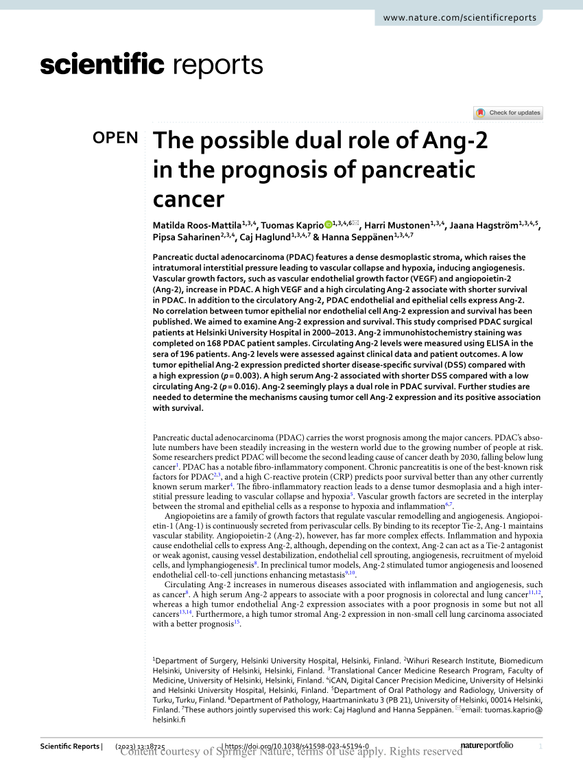 PDF) The possible dual role of Ang-2 in the prognosis of 