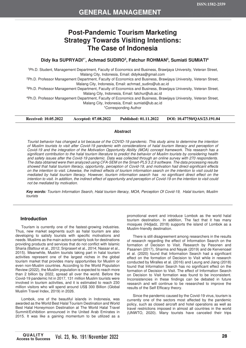 (PDF) GENERAL MANAGEMENT Post-Pandemic Tourism Marketing Strategy