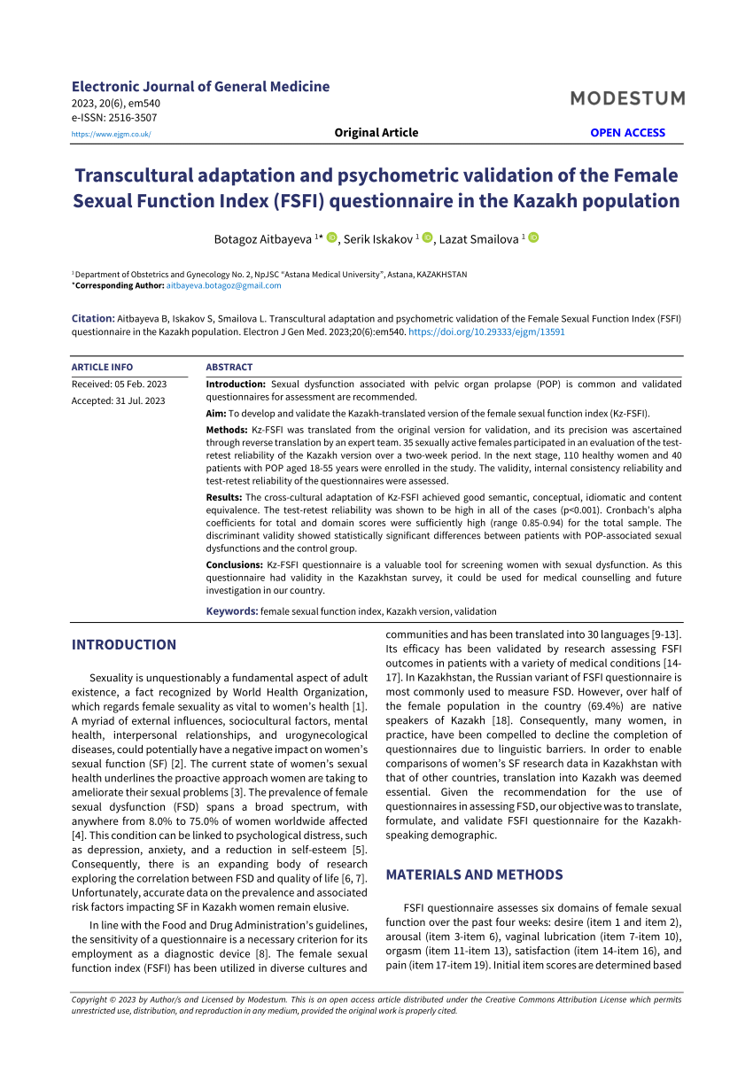 Pdf Transcultural Adaptation And Psychometric Validation Of The Female Sexual Function Index 0599