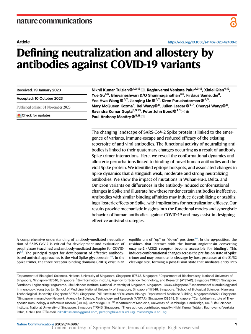 PDF) Defining neutralization and allostery by antibodies against COVID-19  variants