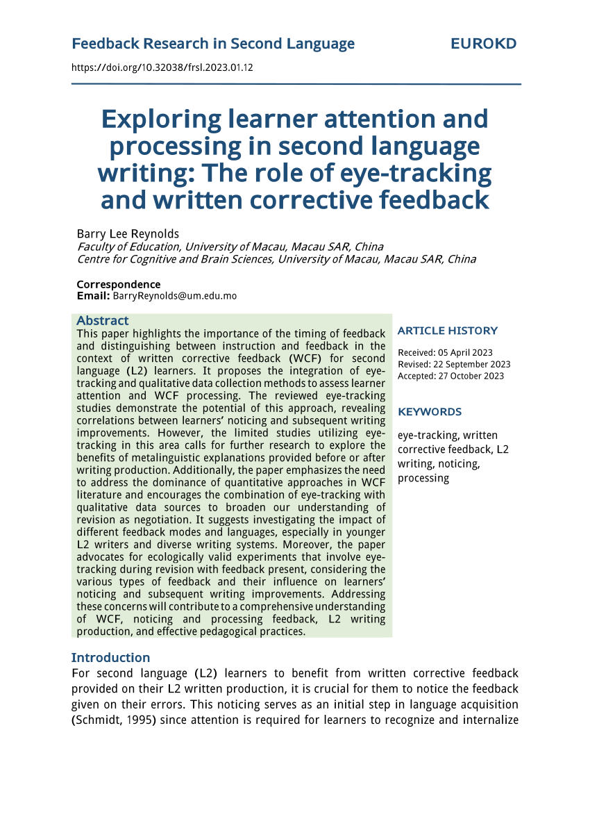 Exploring second language (L2) learners' language learning