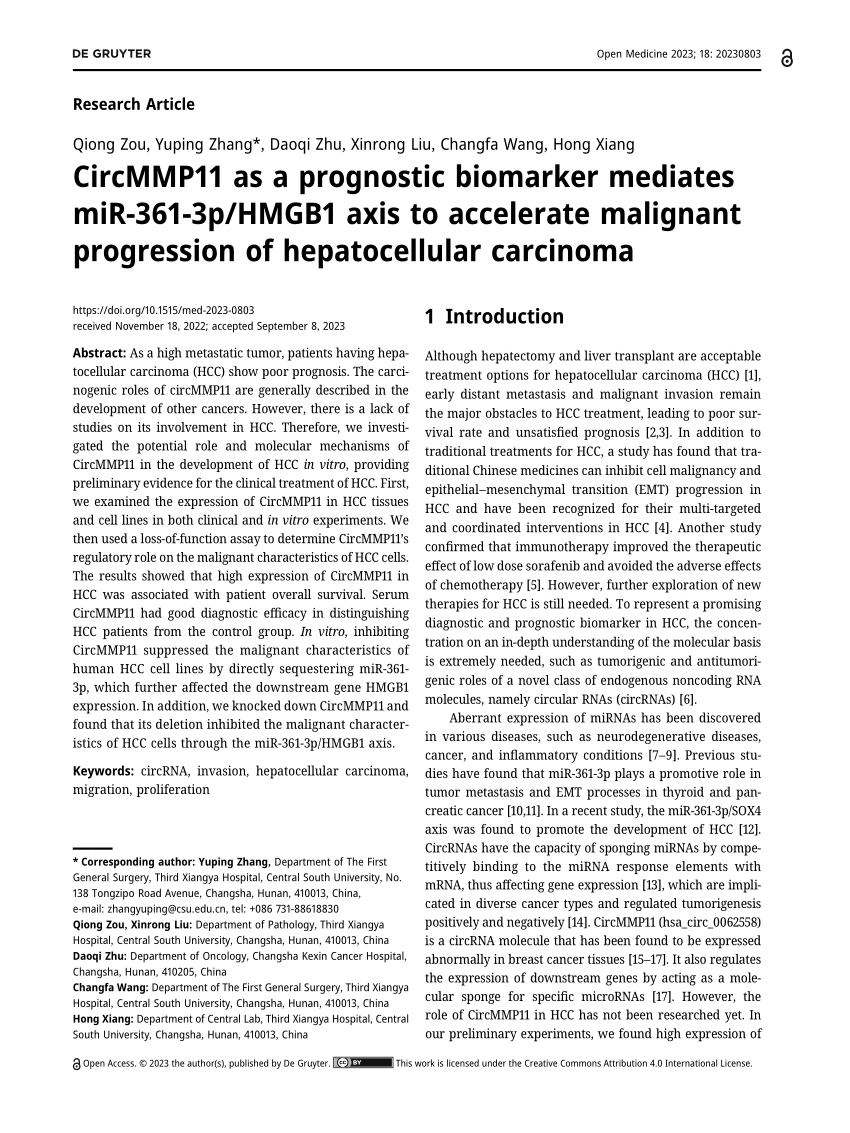 Pdf Circmmp As A Prognostic Biomarker Mediates Mir P Hmgb