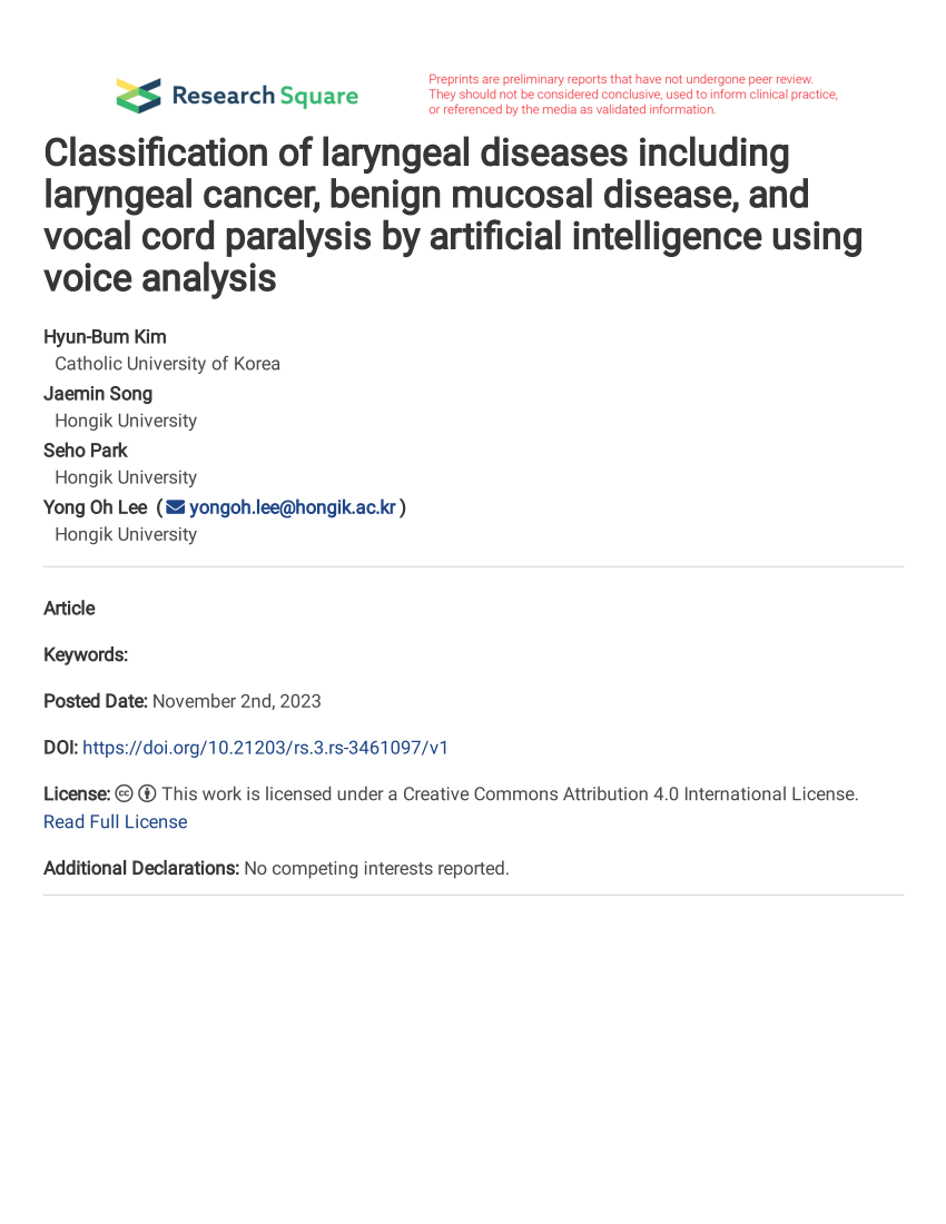 (PDF) Classification of laryngeal diseases including laryngeal cancer ...