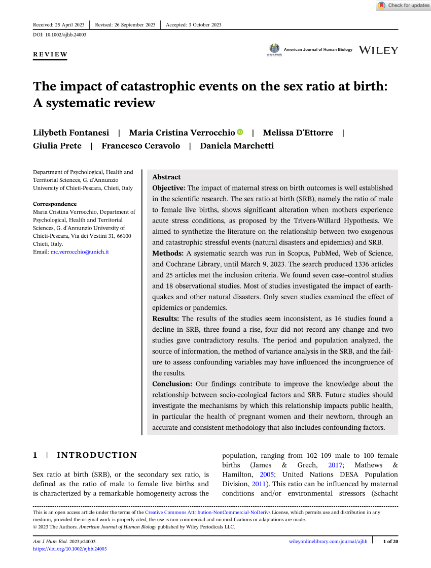 Pdf The Impact Of Catastrophic Events On The Sex Ratio At Birth A Systematic Review