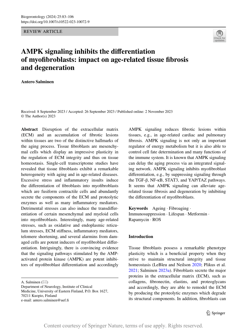 PDF) AMPK signaling inhibits the differentiation of myofibroblasts 