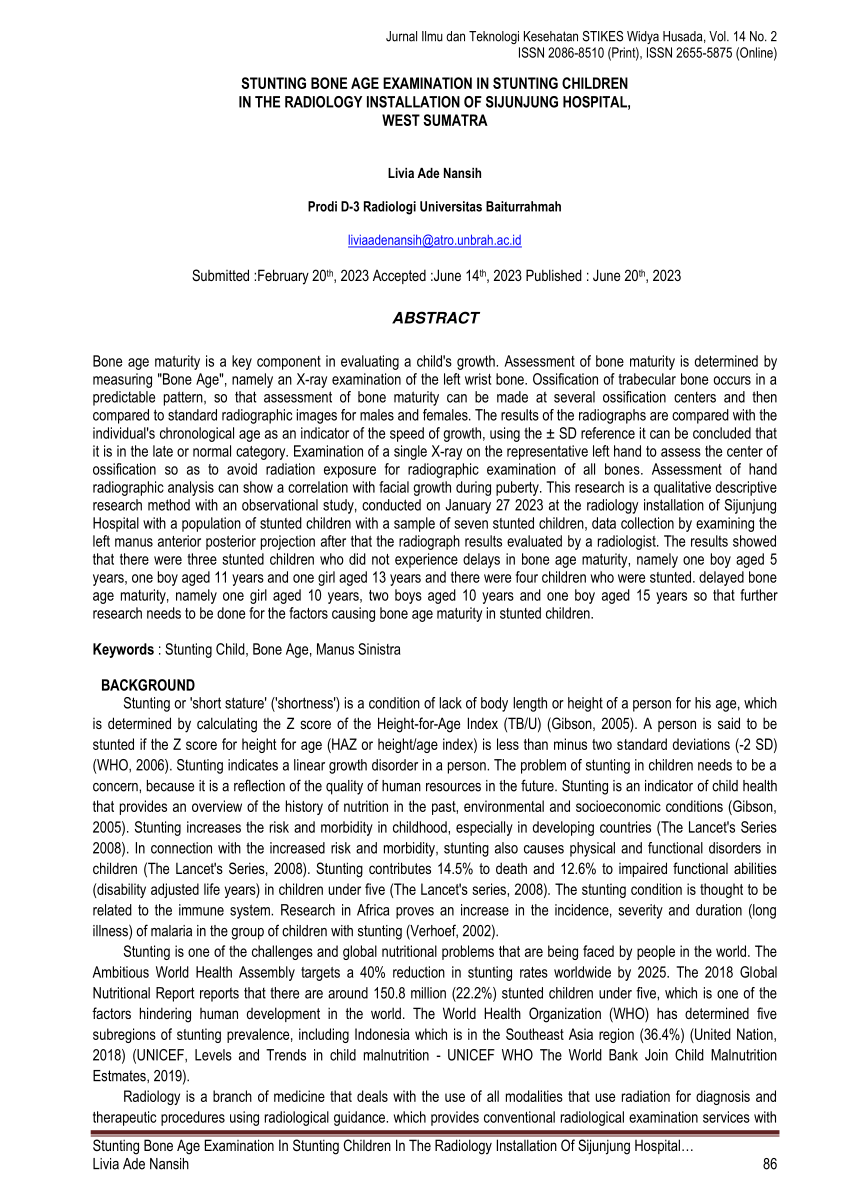 (PDF) STUNTING BONE AGE EXAMINATION IN STUNTING CHILDREN IN THE