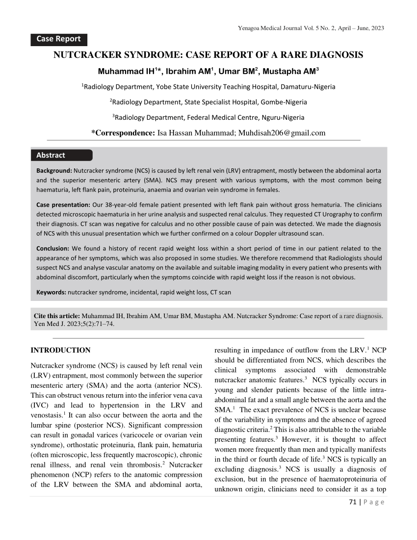 (PDF) NUTCRACKER SYNDROME CASE REPORT OF A RARE DIAGNOSIS