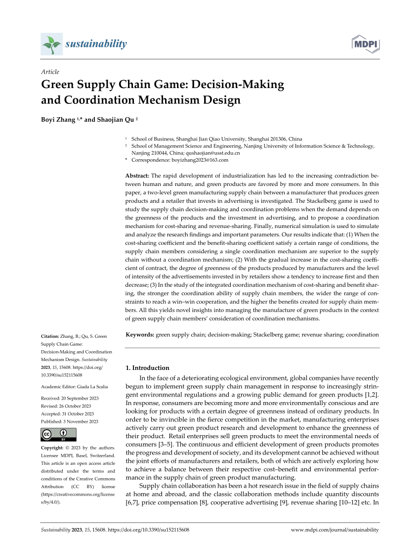 PDF) Green Supply Chain Game: Decision-Making and Coordination