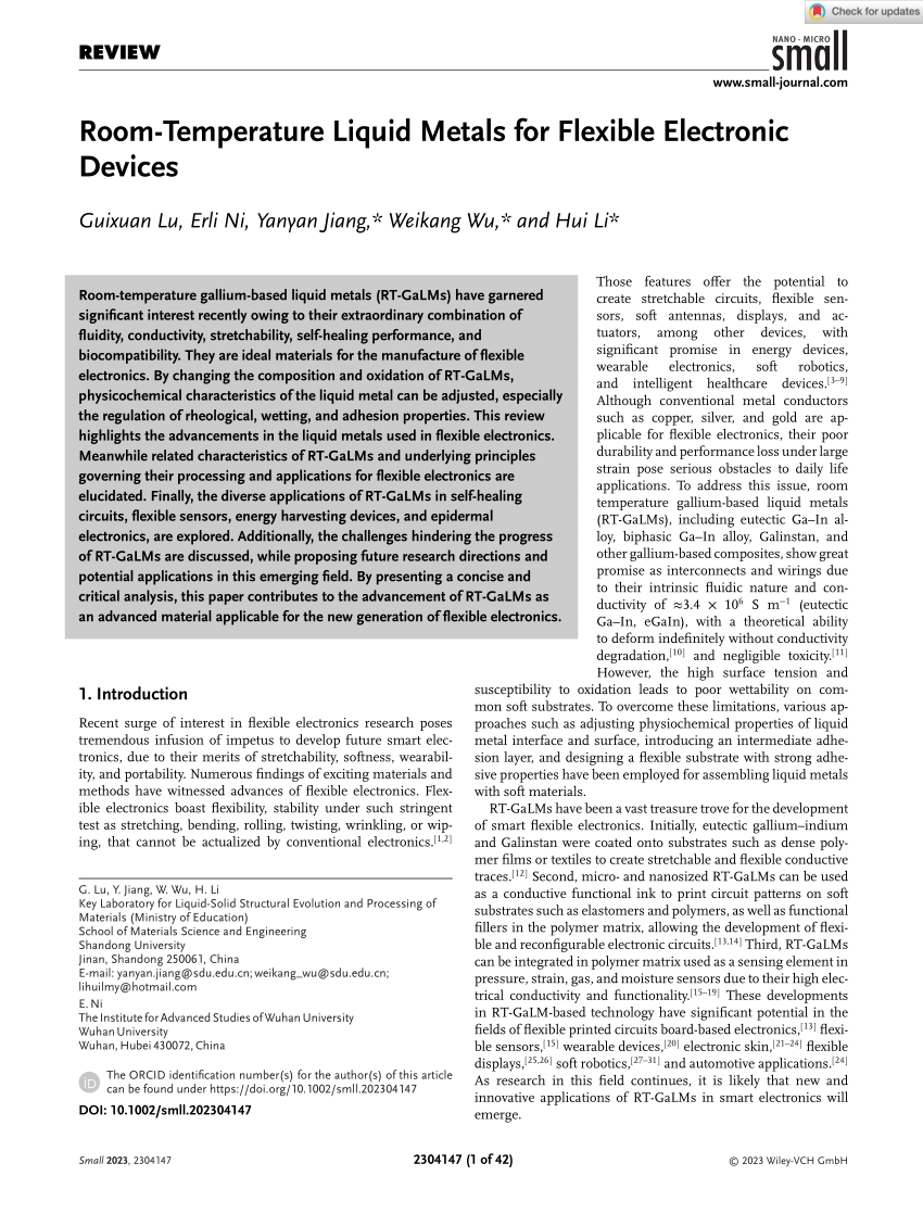 PDF Room Temperature Liquid Metals For Flexible Electronic Devices   Largepreview 