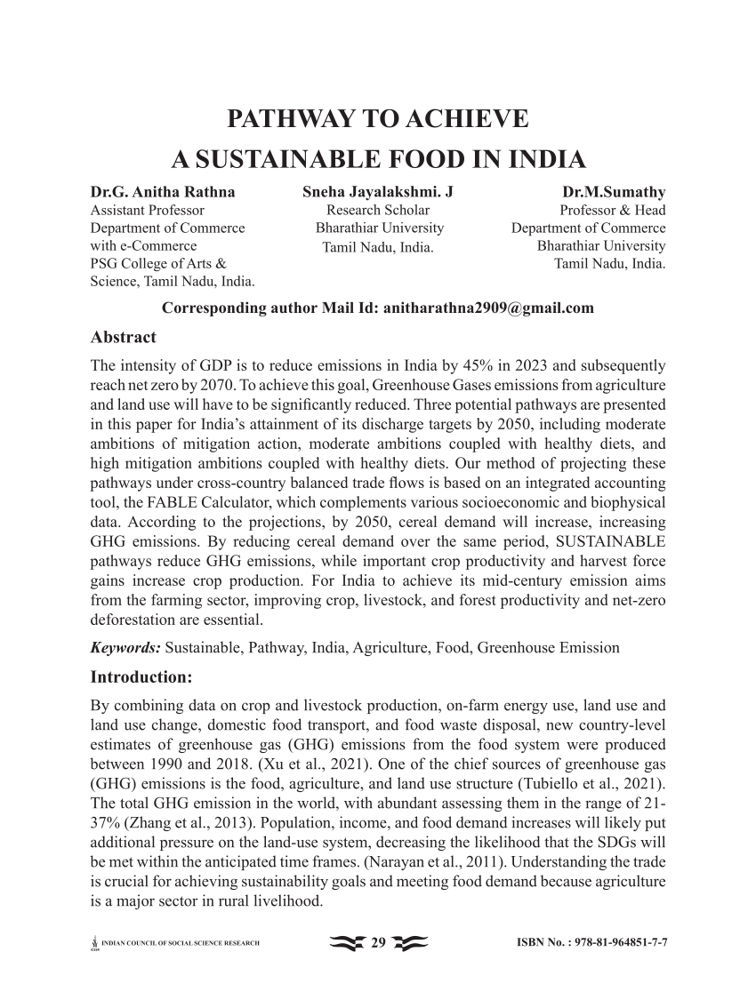 PDF) PATHWAY TO ACHIEVE A SUSTAINABLE FOOD IN INDIA