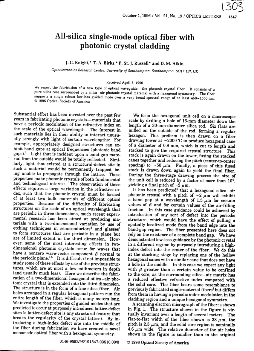 Thesis on photonic crystal fiber