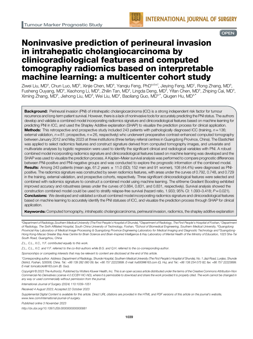 PDF Non invasive prediction of perineural invasion in  