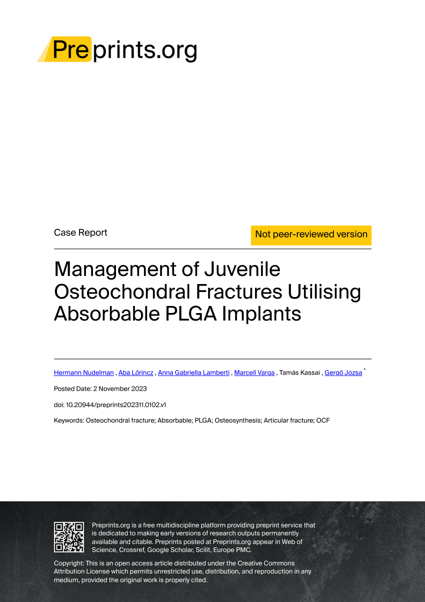 PDF) Management of Juvenile Osteochondral Fractures Utilising Absorbable  PLGA Implants